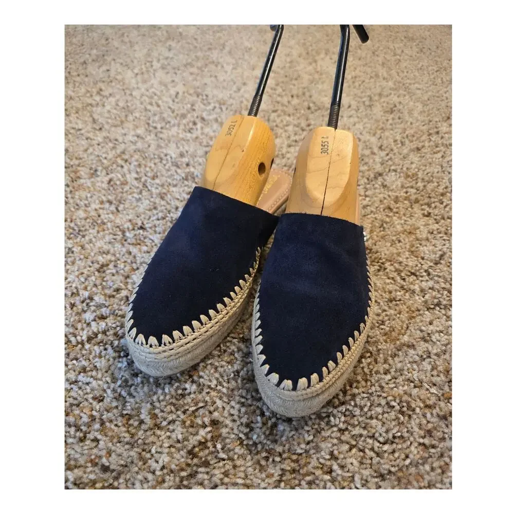 Sam Edelman Austin Navy Blue Suede Espadrille Mules Slides Sandals 9.5